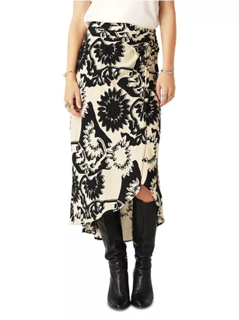 Ba&sh Fybo Black and Cream Midi Skirt